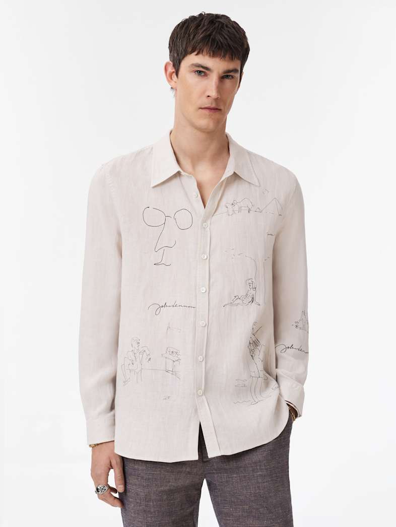 John Varvatos JOHN LENNON BANK STREET ILLUSTRATION SHIRT Clothing Tops Shirts JOHN LENNON BANK STREET ILLUSTRATION SHIRT CHARCOAL/TURTLE DOVE