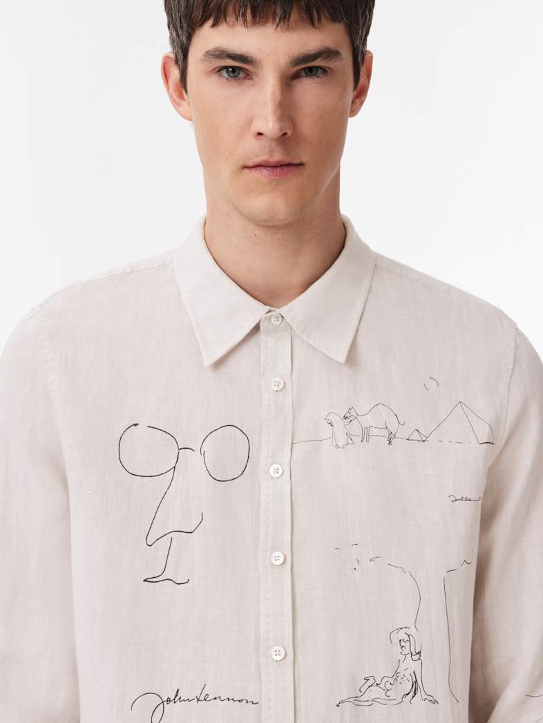 John Varvatos JOHN LENNON BANK STREET ILLUSTRATION SHIRT Clothing Tops Shirts JOHN LENNON BANK STREET ILLUSTRATION SHIRT CHARCOAL/TURTLE DOVE