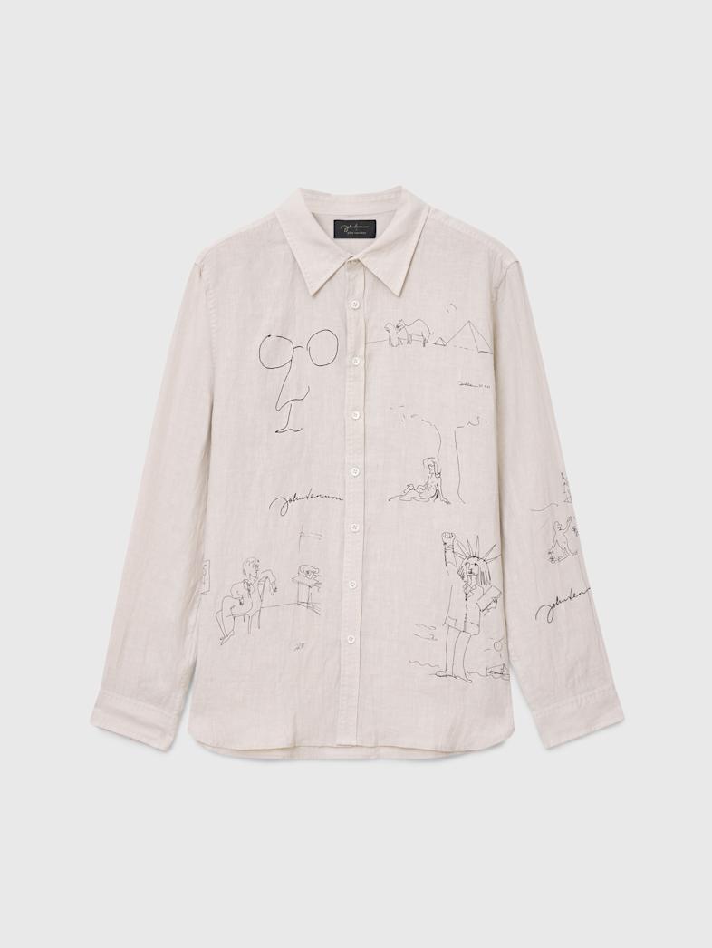 john varvatos JOHN LENNON BANK STREET ILLUSTRATION SHIRT Clothing Tops Shirts JOHN LENNON BANK STREET ILLUSTRATION SHIRT CHARCOAL/TURTLE DOVE