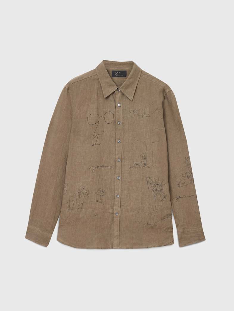 john varvatos JOHN LENNON BANK STREET ILLUSTRATION SHIRT Clothing Tops Shirts JOHN LENNON BANK STREET ILLUSTRATION SHIRT CELEDON