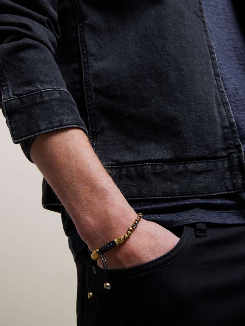 John Varvatos BEADED BRASS SKULL BRACELET BRASS