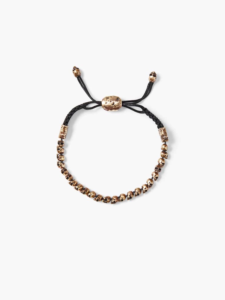 john varvatos BEADED BRASS SKULL BRACELET BRASS