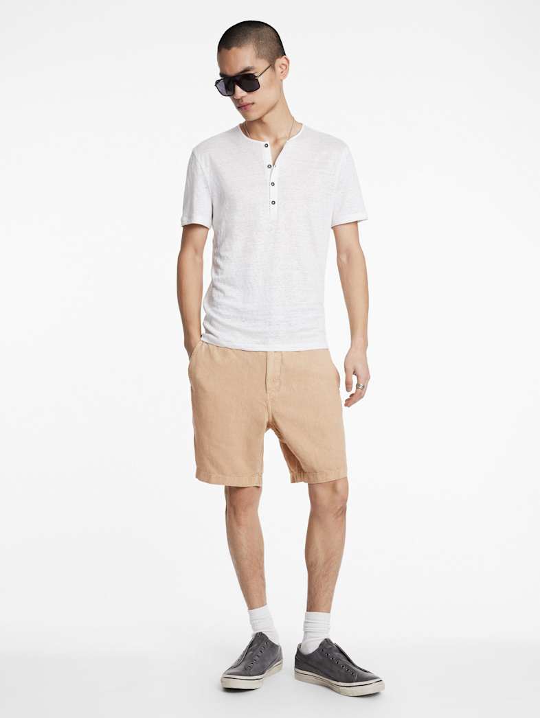 John Varvatos JOHNNY FLAT FRONT SHORTS Clothing Featured JV ESSENTIALS JOHNNY FLAT FRONT SHORTS KHAKI