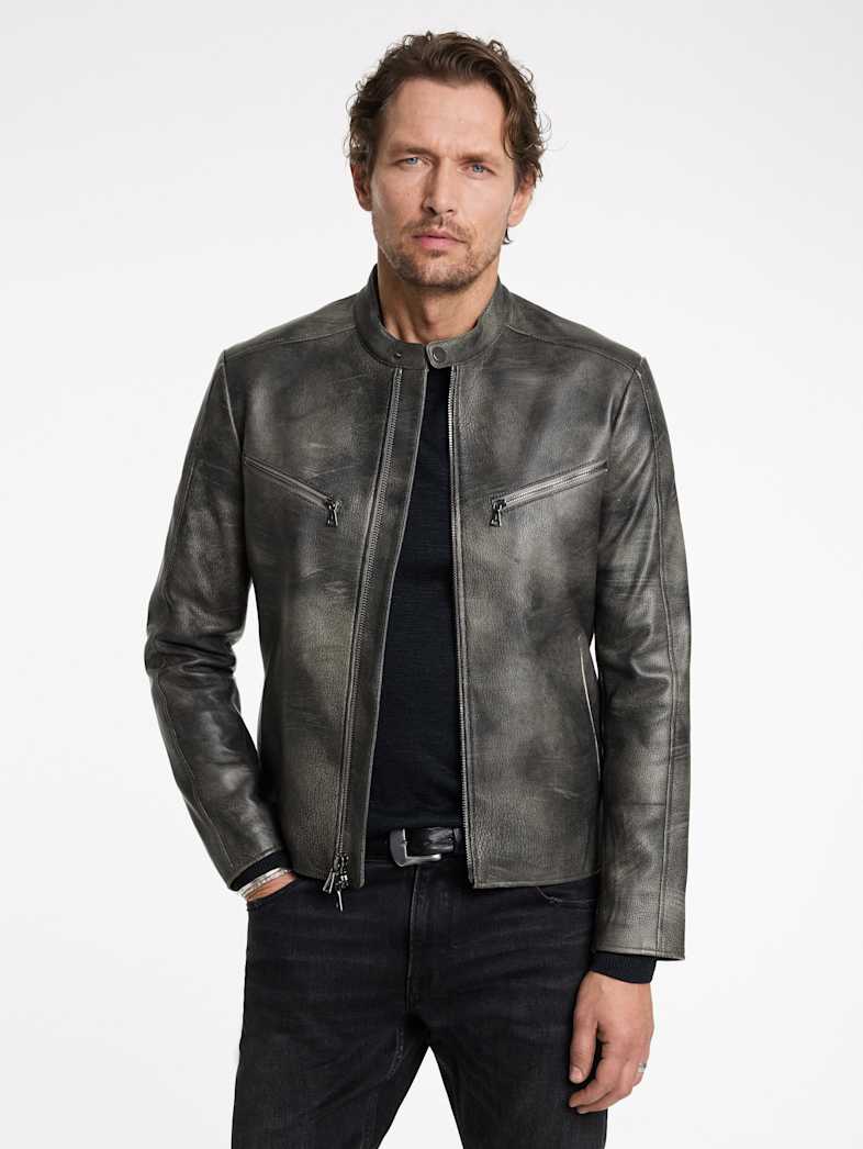 John Varvatos KEELER RACER JACKET Outlet Outlet Leather & Outerwear KEELER RACER JACKET CARBON