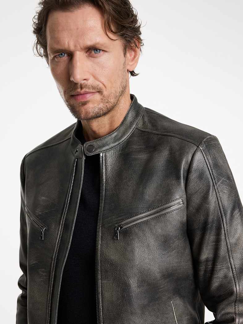 John Varvatos KEELER RACER JACKET Outlet Outlet Leather & Outerwear KEELER RACER JACKET CARBON