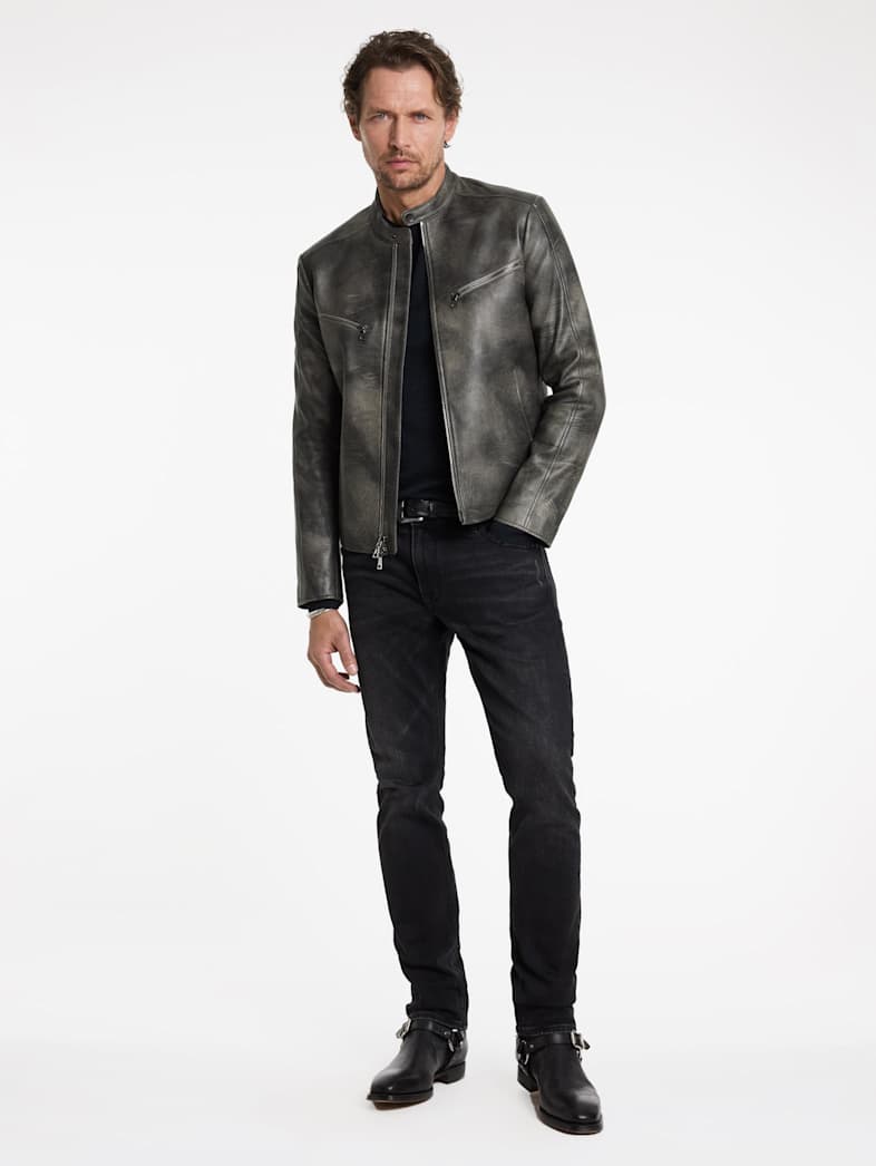 John Varvatos KEELER RACER JACKET Outlet Outlet Leather & Outerwear KEELER RACER JACKET CARBON