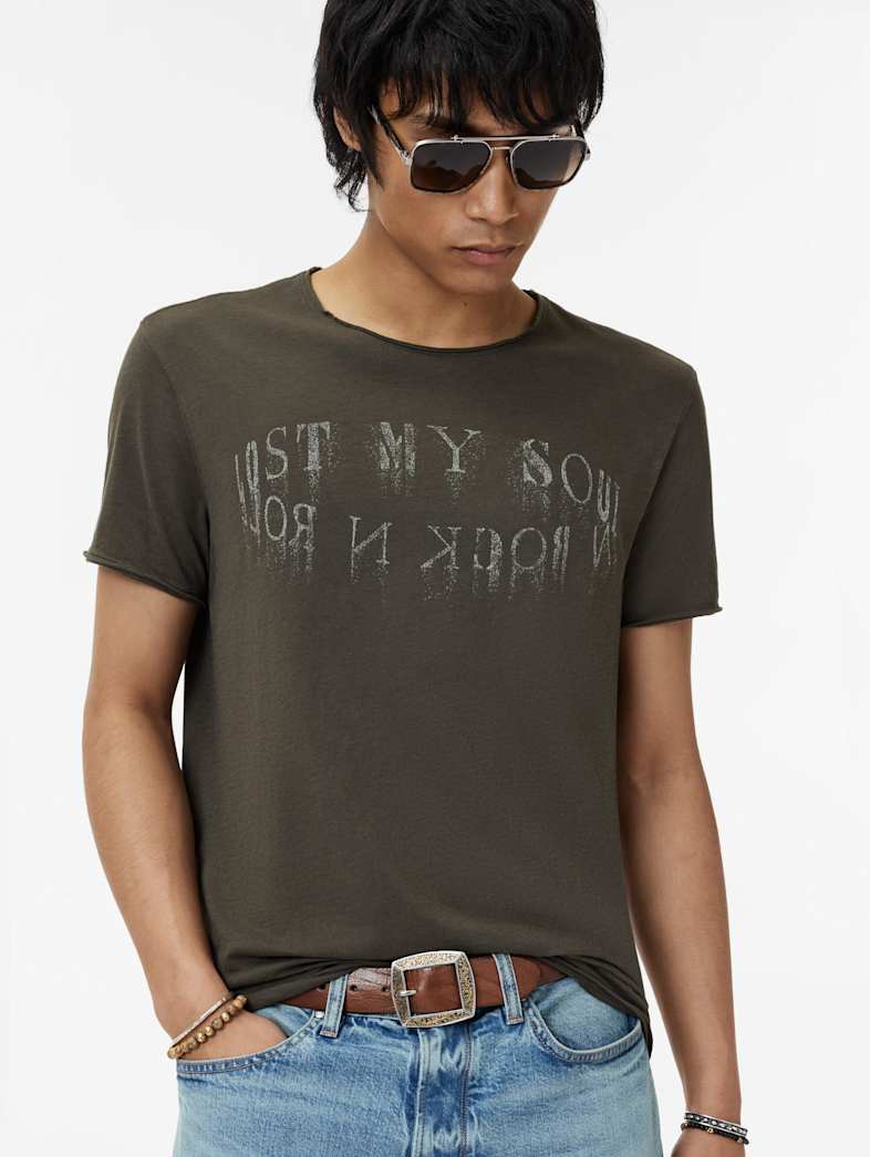 John Varvatos LOST MY SOUL TEE Clothing Tops Graphic Tees LOST MY SOUL TEE CELEDON