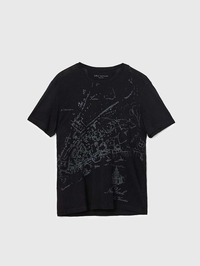 john varvatos MAP TEE Clothing Tops Graphic Tees MAP TEE BLACK