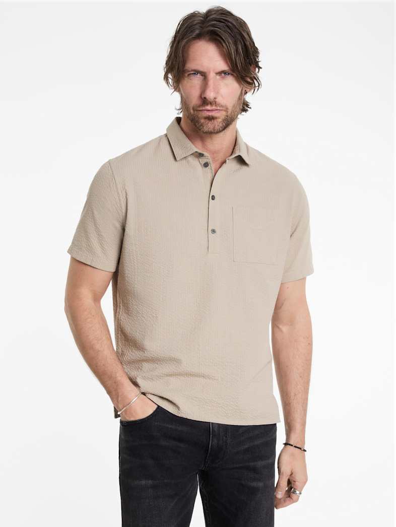 John Varvatos MAURICE POPOVER SHIRT Outlet Outlet Tops MAURICE POPOVER SHIRT PEBBLE