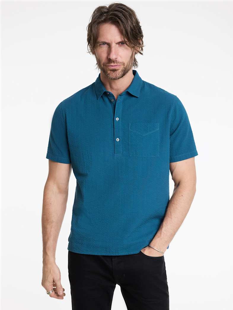 John Varvatos MAURICE POPOVER SHIRT Outlet Outlet Tops MAURICE POPOVER SHIRT DK BLU/WHT