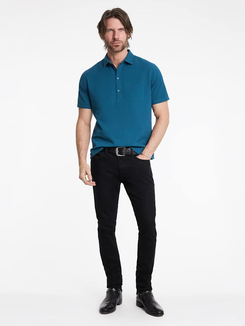 John Varvatos MAURICE POPOVER SHIRT Outlet Outlet Tops MAURICE POPOVER SHIRT DK BLU/WHT