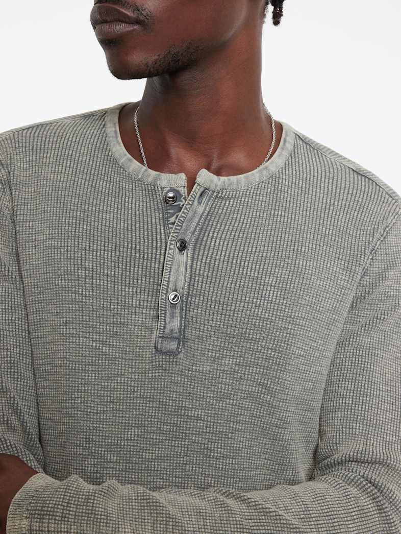 John Varvatos MEMPHIS WAFFLE HENLEY Clothing Featured JV ESSENTIALS MEMPHIS WAFFLE HENLEY GREY HTHR
