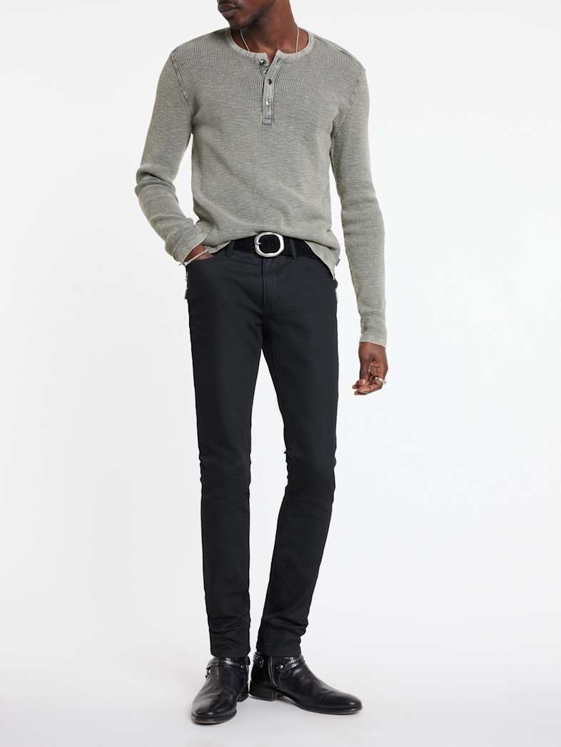 John Varvatos MEMPHIS WAFFLE HENLEY Clothing Featured JV ESSENTIALS MEMPHIS WAFFLE HENLEY GREY HTHR