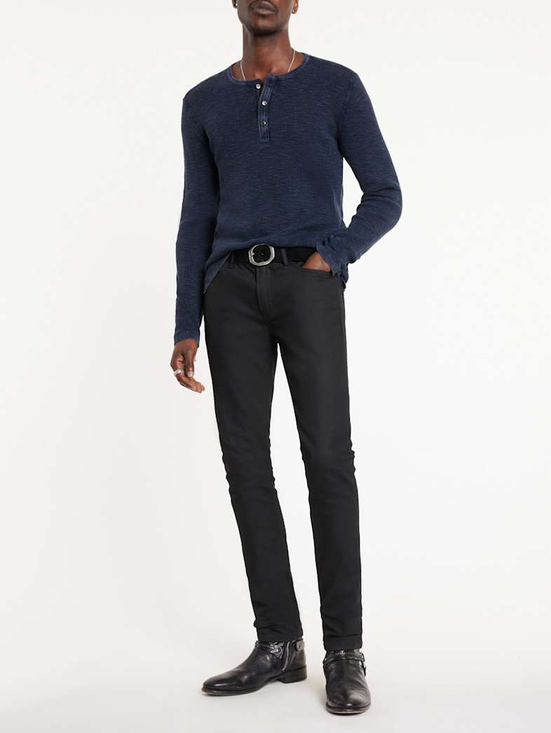 John Varvatos MEMPHIS WAFFLE HENLEY Clothing Featured JV ESSENTIALS MEMPHIS WAFFLE HENLEY NAVY