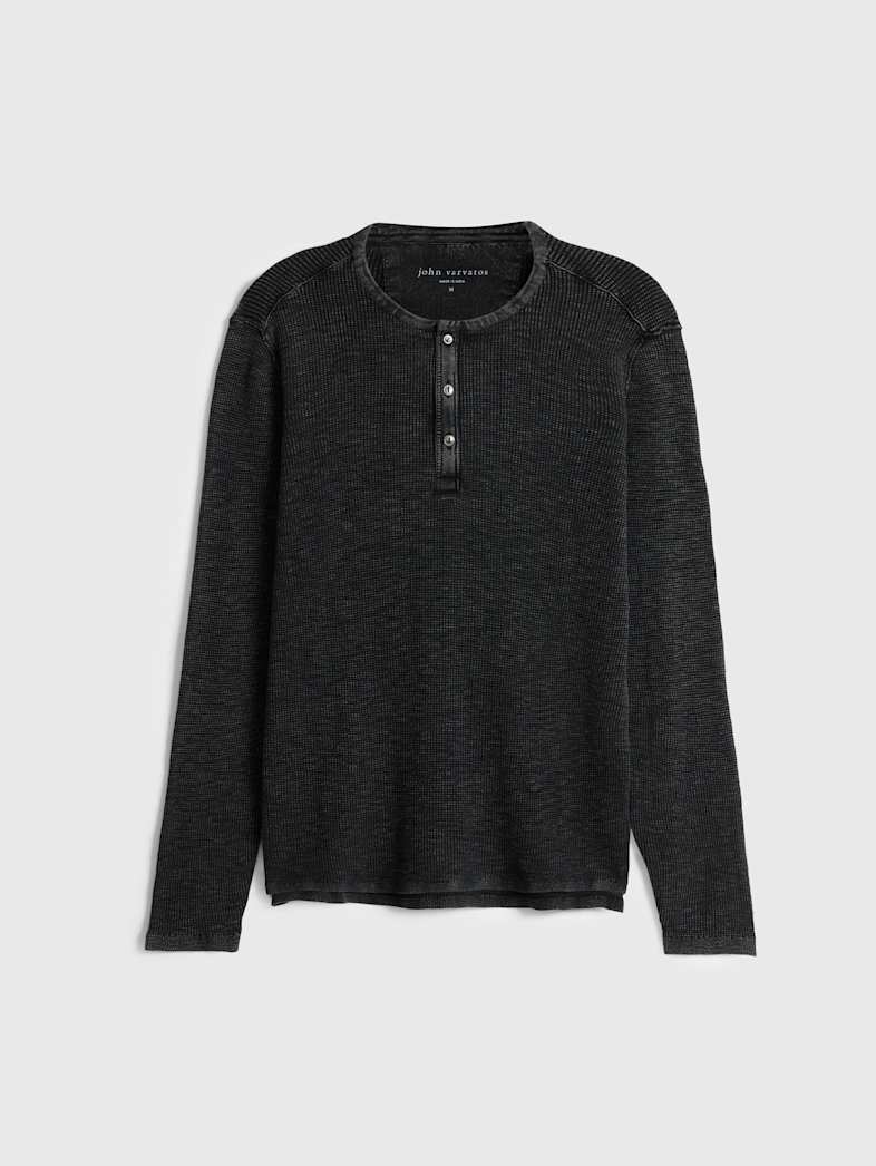 john varvatos MEMPHIS WAFFLE HENLEY Clothing Featured JV ESSENTIALS MEMPHIS WAFFLE HENLEY BLACK