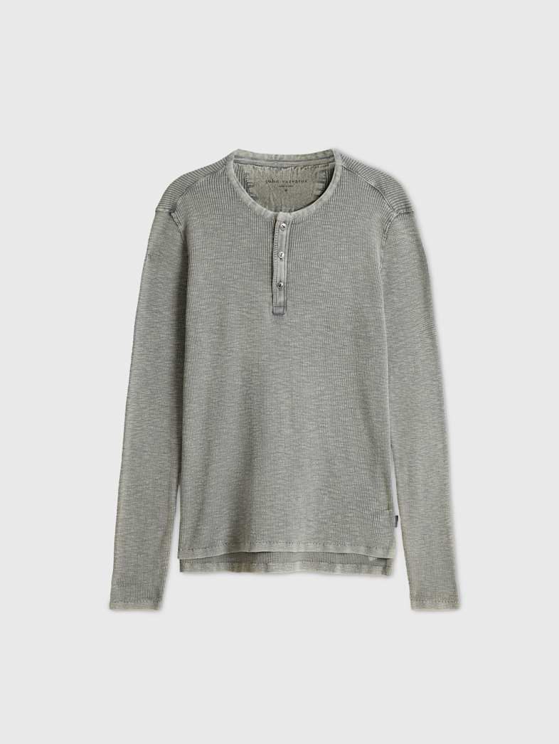 john varvatos MEMPHIS WAFFLE HENLEY Clothing Featured JV ESSENTIALS MEMPHIS WAFFLE HENLEY GREY HTHR