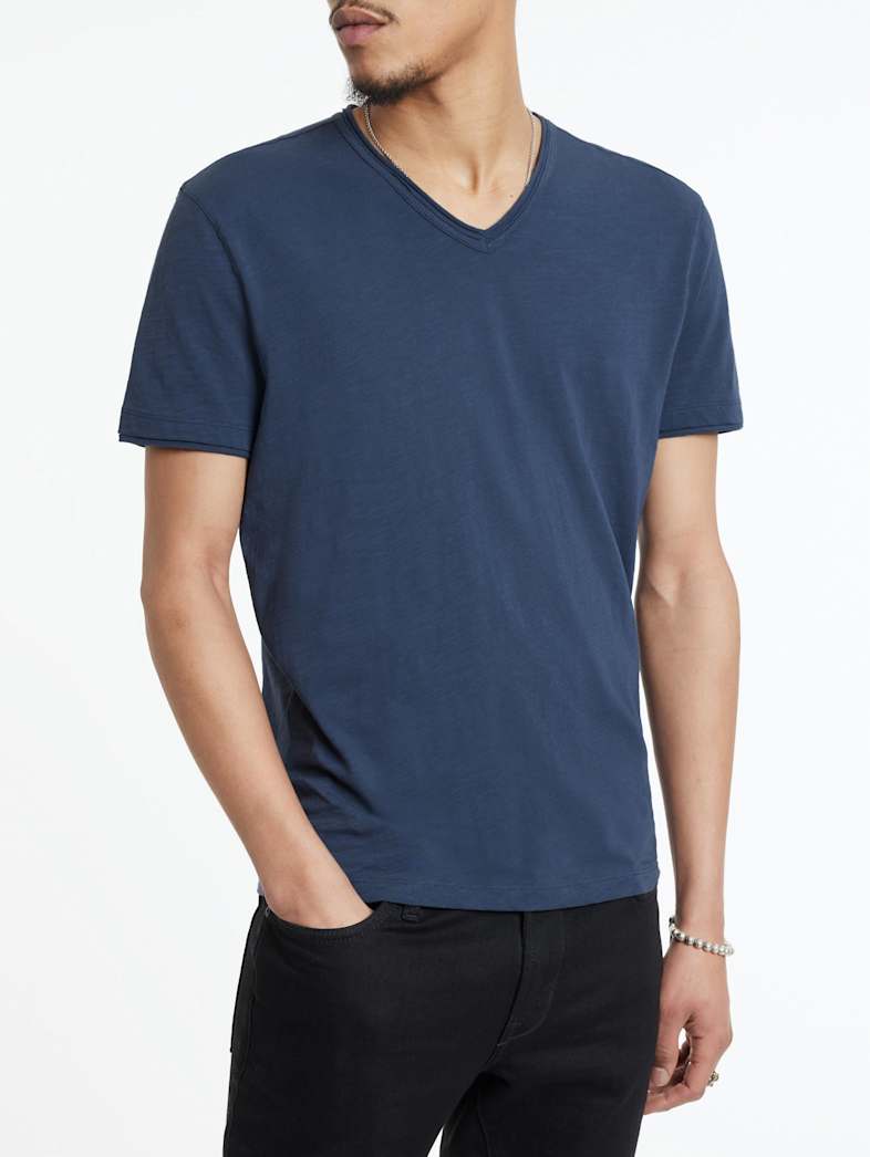 John Varvatos MILES V-NECK Clothing Featured JV ESSENTIALS MILES V NECK BLUE GRPHTE