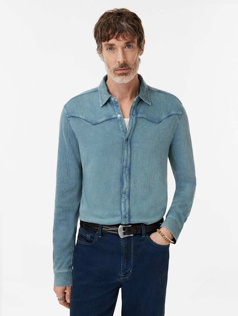 John Varvatos MINER WESTERN SHIRT Clothing Tops Shirts MINER WESTERN SHIRT DEMIN HTHR