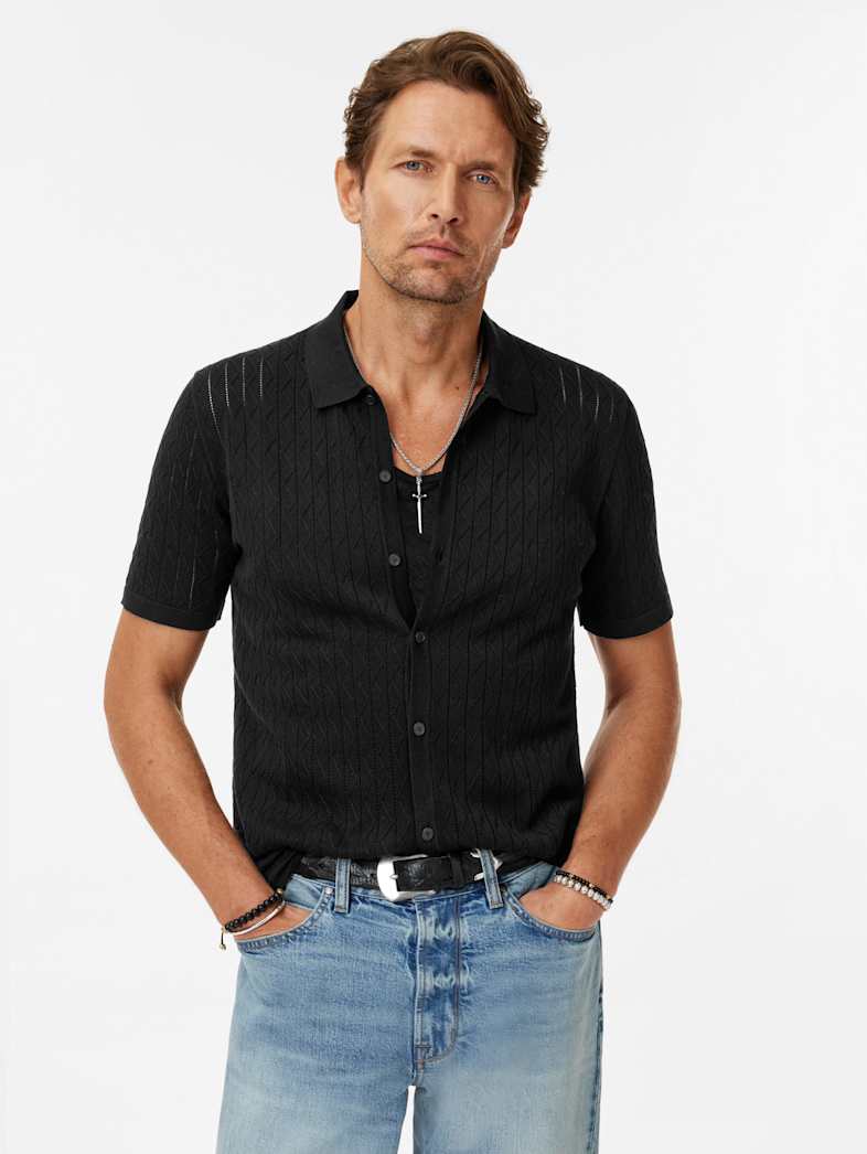 John Varvatos MOORE SHIRT Clothing Tops Sweaters MOORE SHIRT BLACK