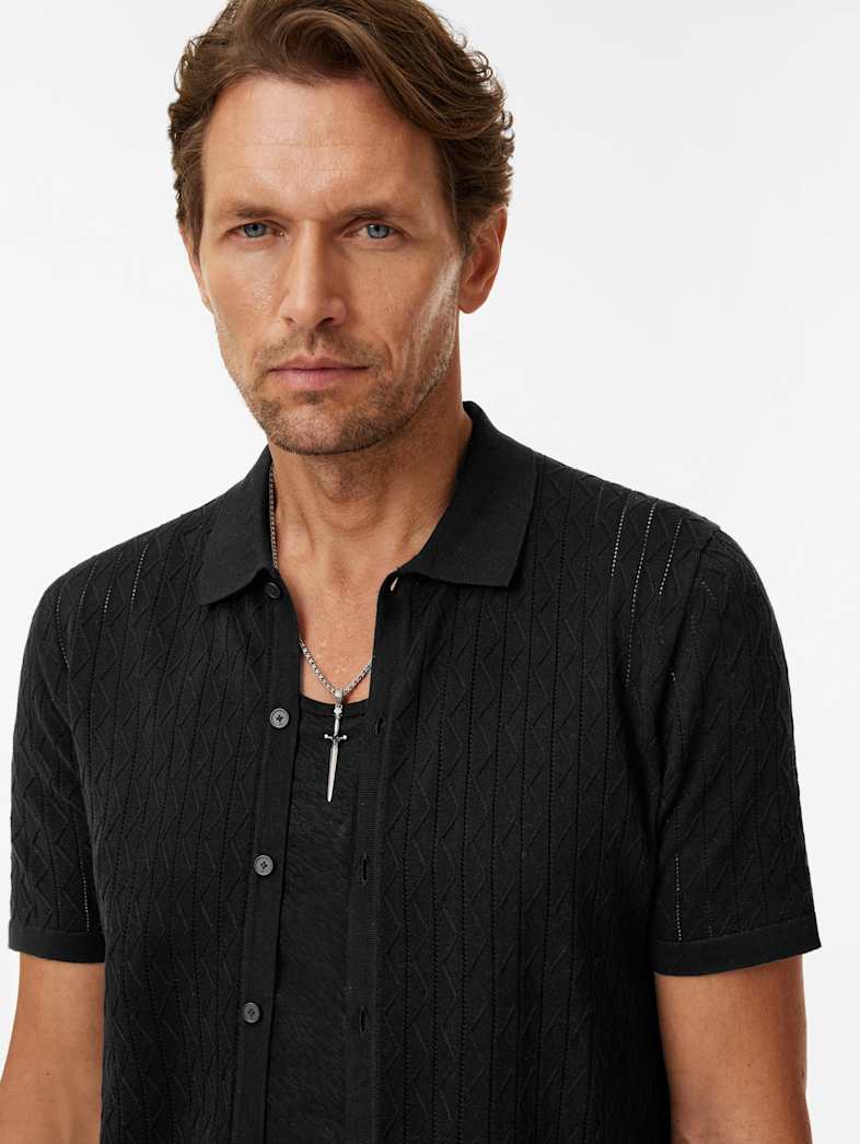 John Varvatos MOORE SHIRT Clothing Tops Sweaters MOORE SHIRT BLACK