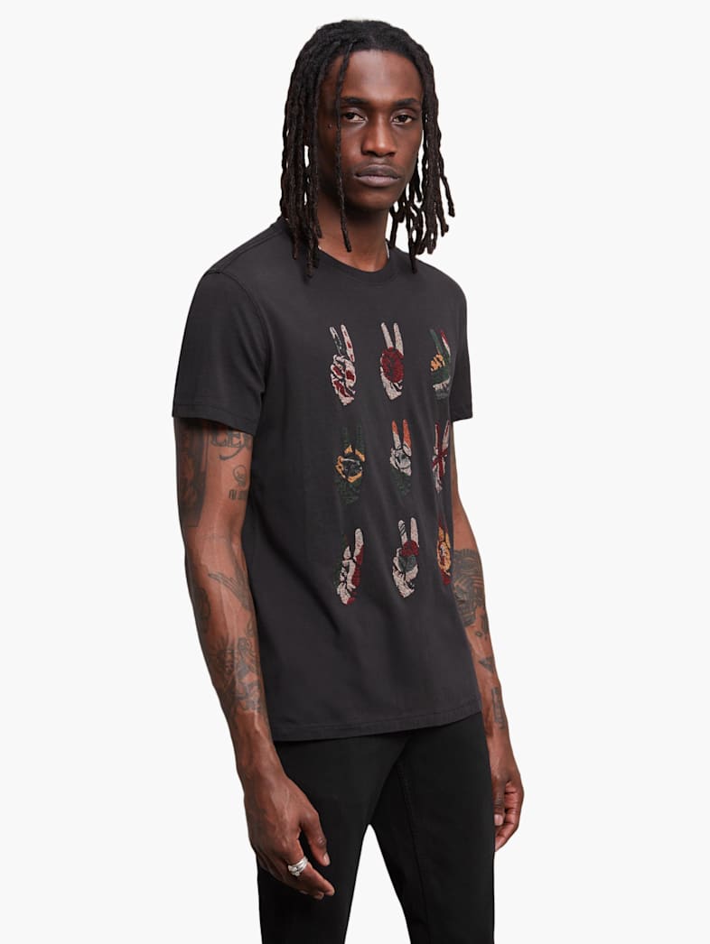 John Varvatos MULTI PEACE HAND TEE Clothing Featured JV ESSENTIALS MULTI PEACE HAND TEE BLACK