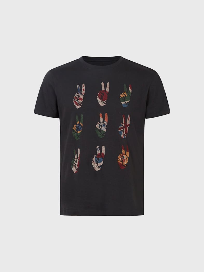 john varvatos MULTI PEACE HAND TEE Clothing Featured JV ESSENTIALS MULTI PEACE HAND TEE BLACK