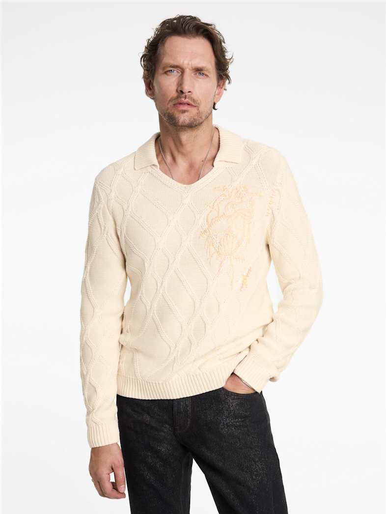 John Varvatos ROBIN SWEATER POLO Outlet Outlet Tops ROBIN SWEATER POLO ECRU