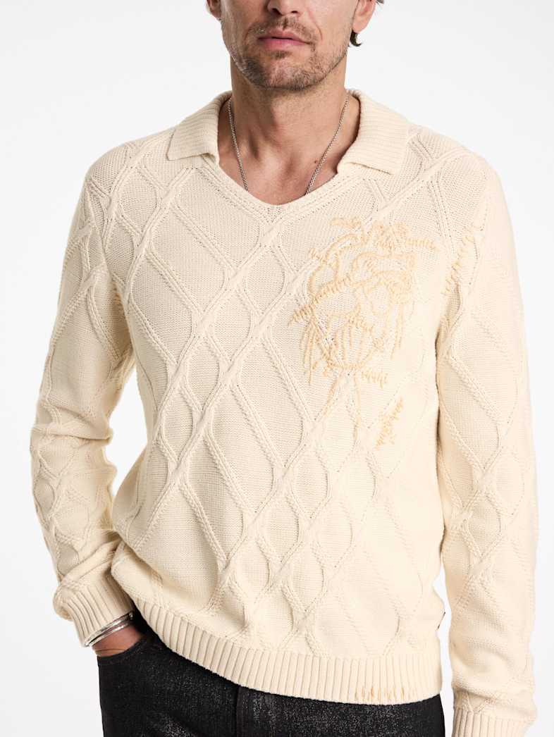 John Varvatos ROBIN SWEATER POLO Outlet Outlet Tops ROBIN SWEATER POLO ECRU