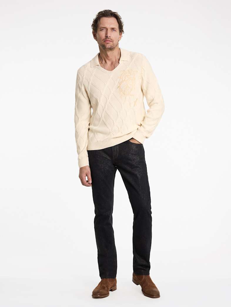 John Varvatos ROBIN SWEATER POLO Outlet Outlet Tops ROBIN SWEATER POLO ECRU