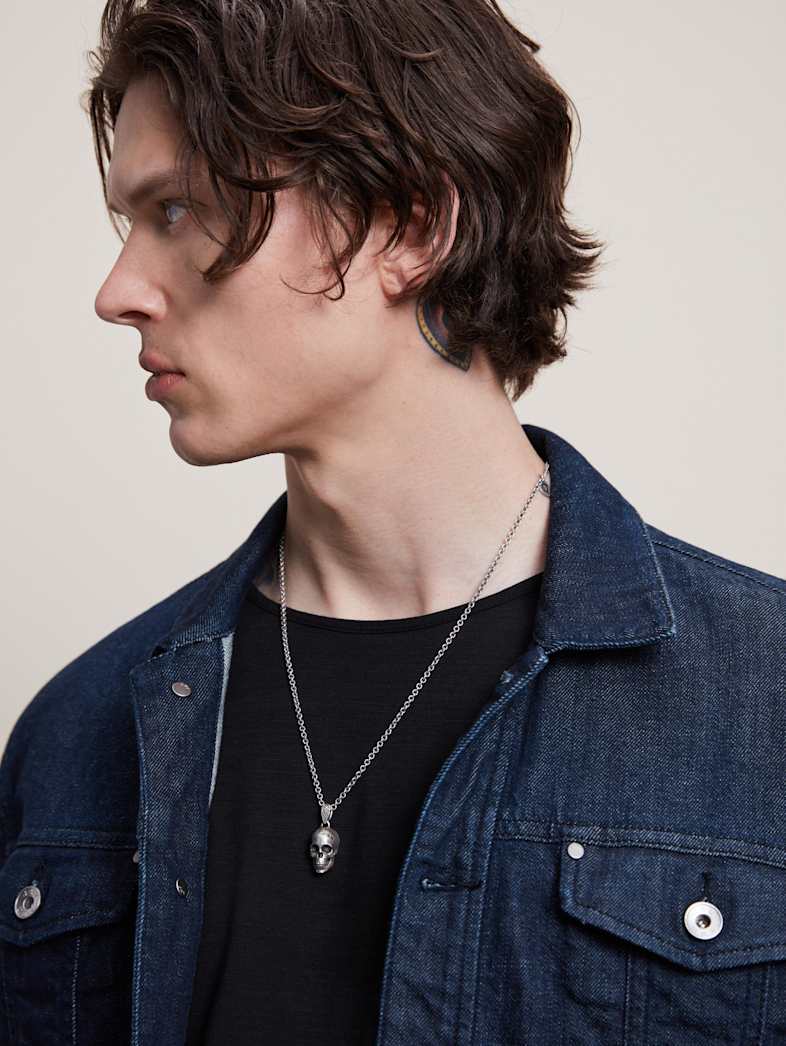John Varvatos SILVER DISTRESSED SKULL NECKLACE SILVER