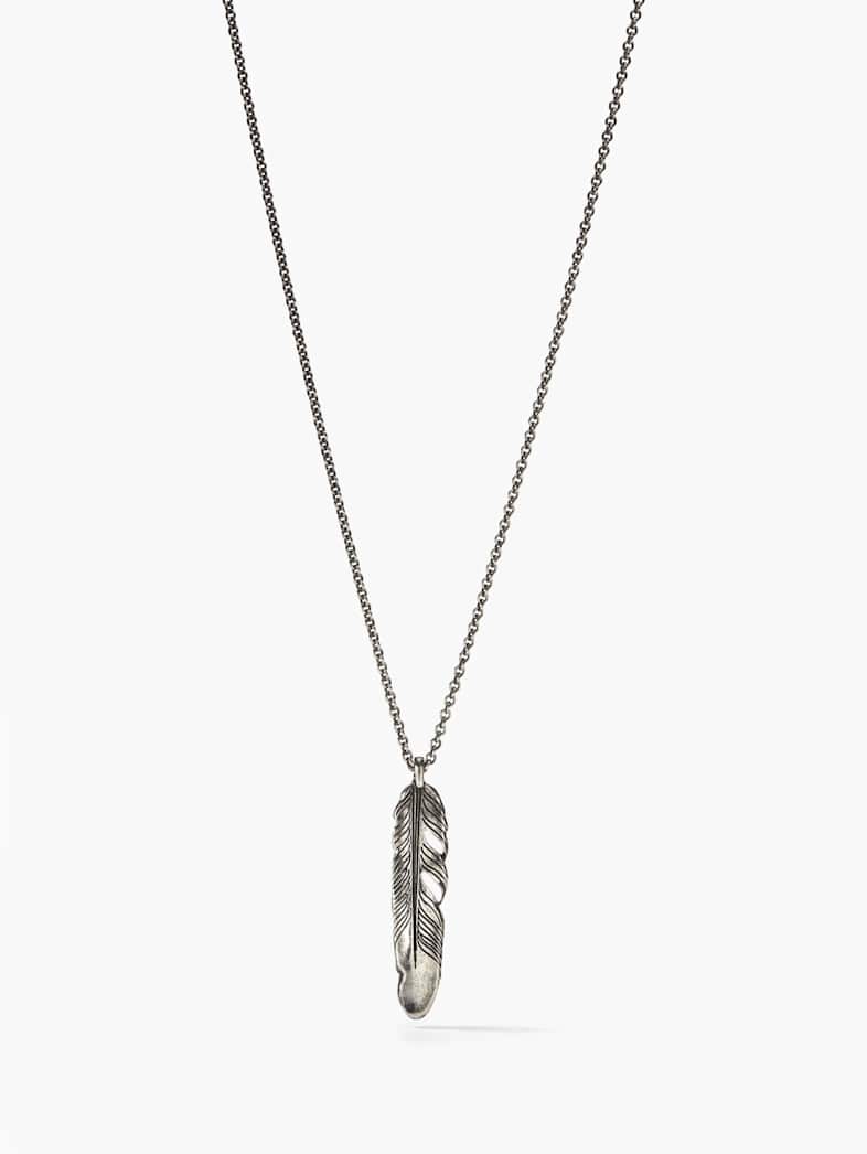John Varvatos SILVER FEATHER NECKLACE Accessories SILVER FEATHER NECKLACE BLACK