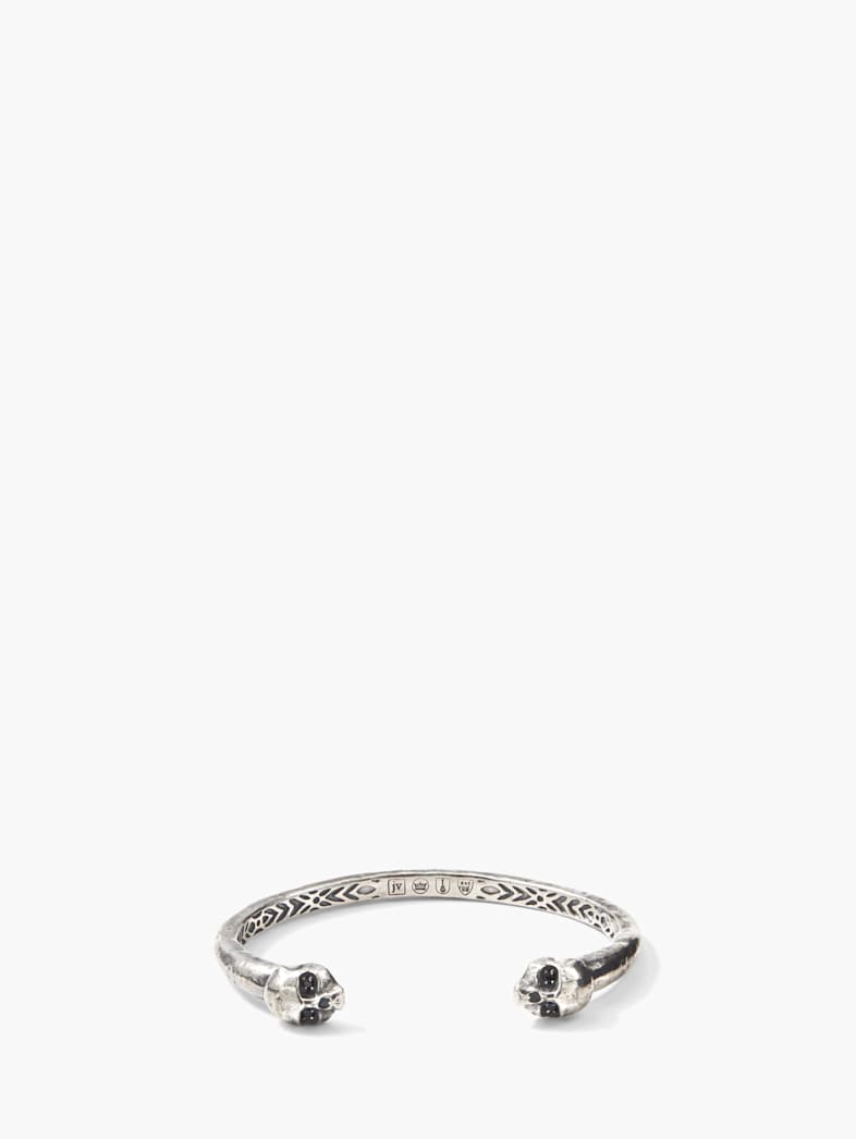 John Varvatos SKULL CUFF BRACELET WITH BLACK DIAMONDS SILVER