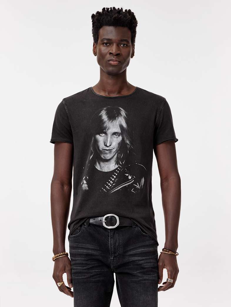 John Varvatos TOM PETTY BLACK AND WHITE TEE Clothing Tops Graphic Tees TOM PETTY BLACK AND WHITE TEE CHARCOAL