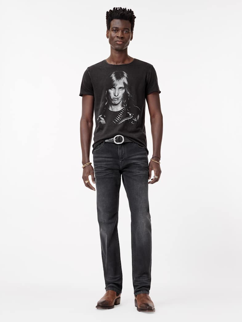 John Varvatos TOM PETTY BLACK AND WHITE TEE Clothing Tops Graphic Tees TOM PETTY BLACK AND WHITE TEE CHARCOAL