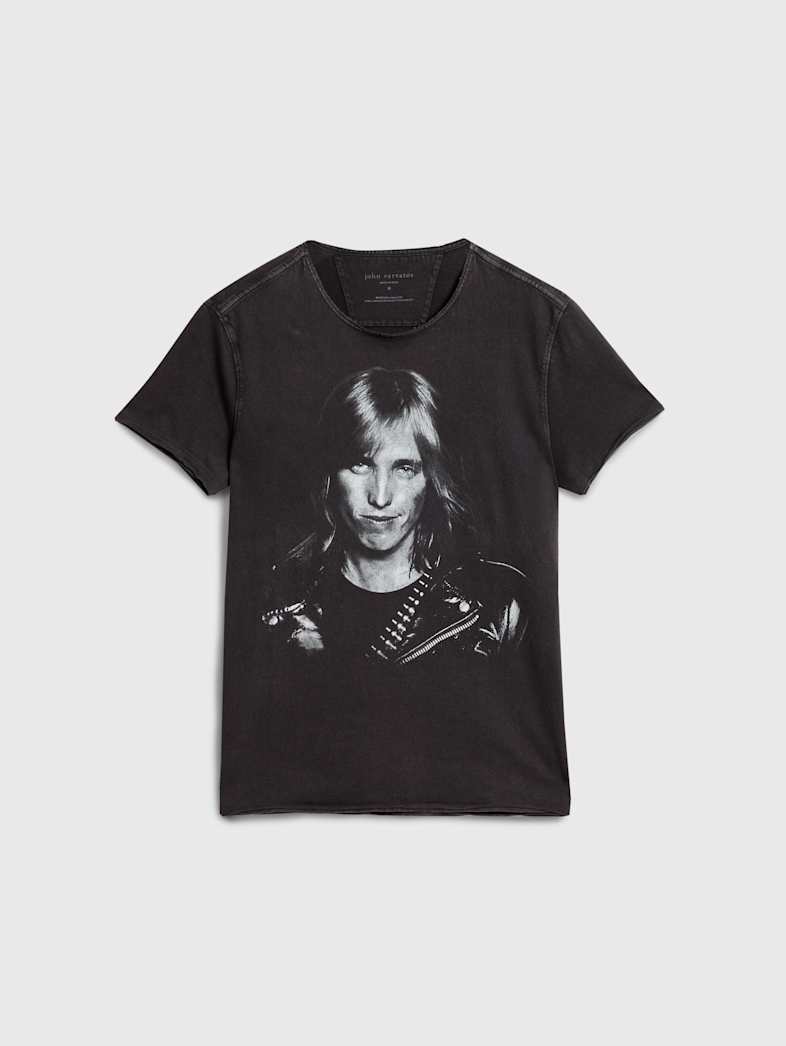 John Varvatos TOM PETTY BLACK AND WHITE TEE Clothing Tops Graphic Tees TOM PETTY BLACK AND WHITE TEE CHARCOAL