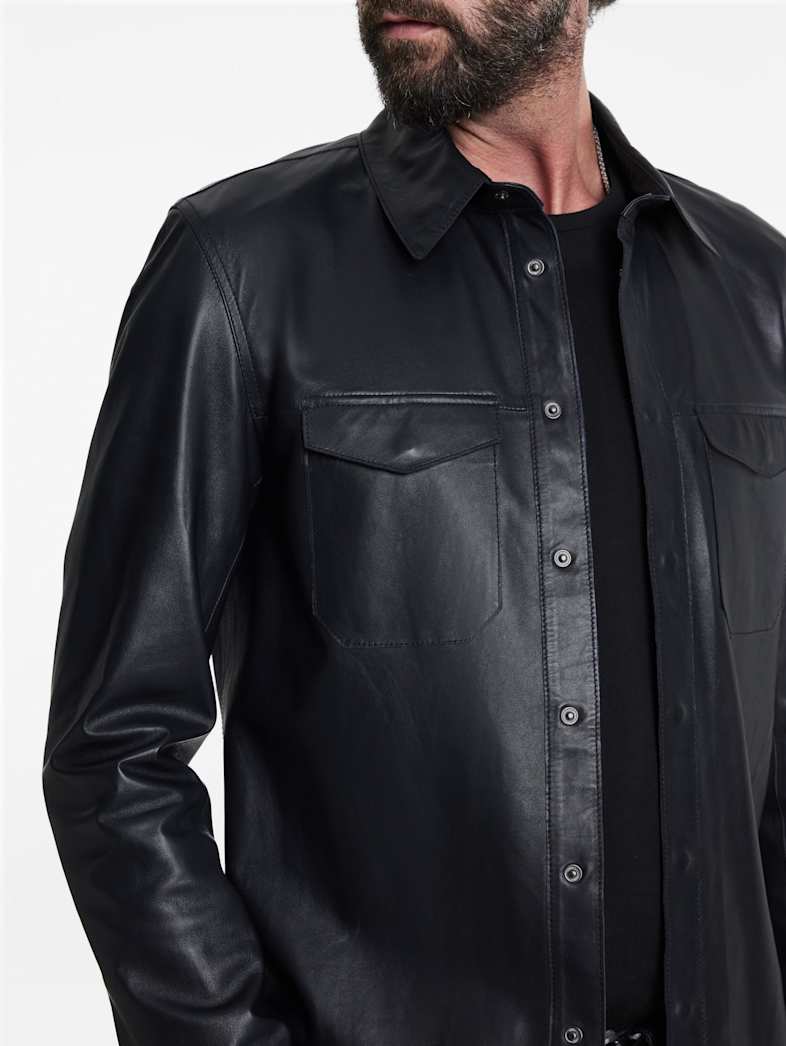 John Varvatos TRAVIS SHIRT JACKET Outlet Outlet Leather & Outerwear TRAVIS SHIRT JACKET DARK BLUE