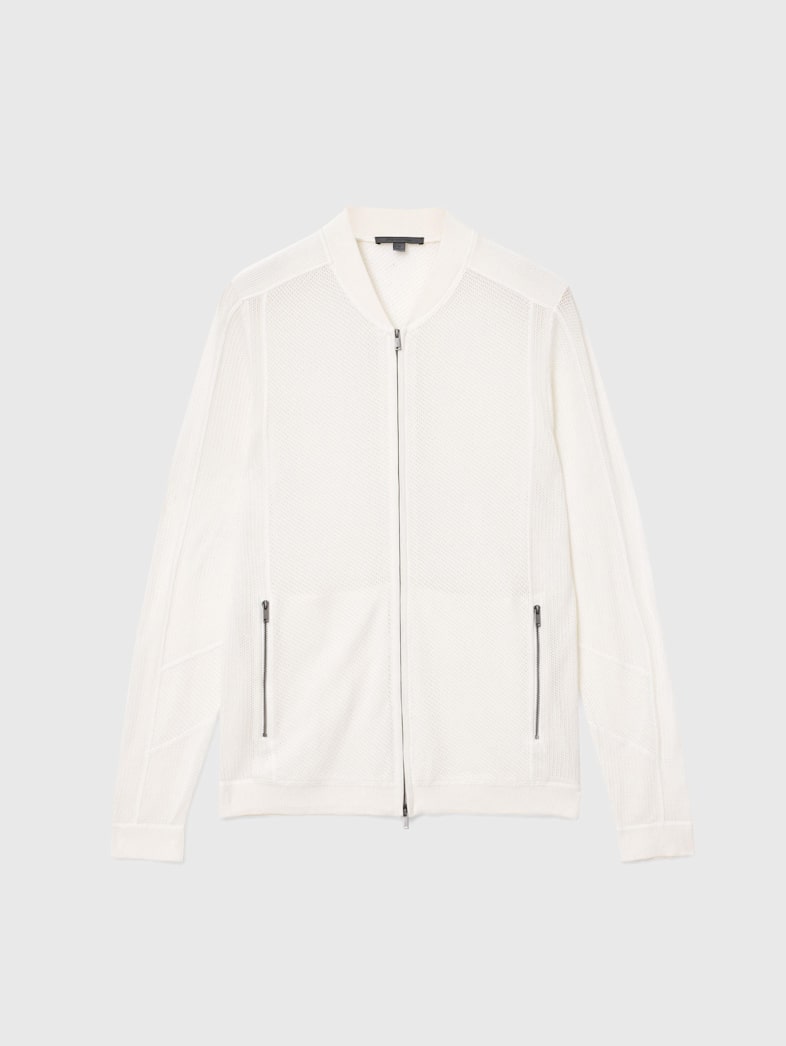 John Varvatos WIRTHS BOMBER JACKET Clothing Tops Sweaters WIRTHS BOMBER JACKET WHITE