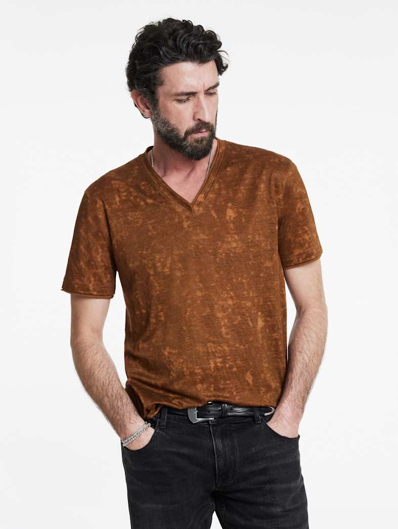 John Varvatos WOOSTER V-NECK Outlet Outlet Tops WOOSTER V NECK FLAX HEATHER