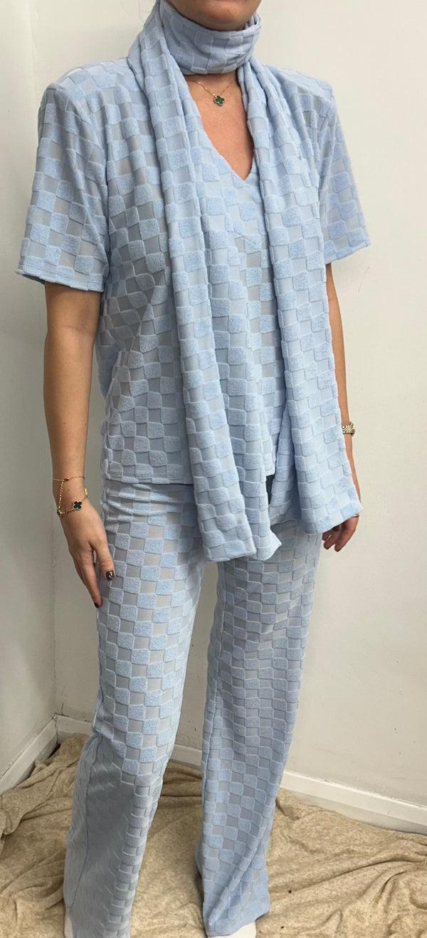 John Varvatos Baby Blue T-Shirt Towelling Square Print Scarf Suit