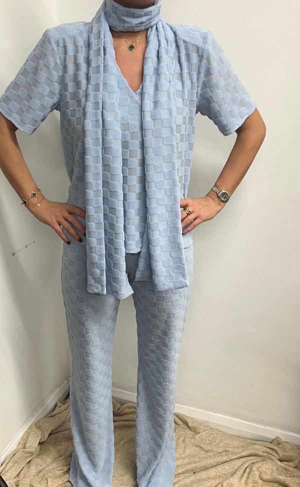 john varvatos Baby Blue T-Shirt Towelling Square Print Scarf Suit