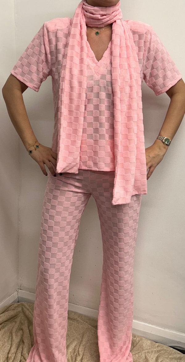 john varvatos Baby Pink T-Shirt Towelling Square Print Scarf Suit