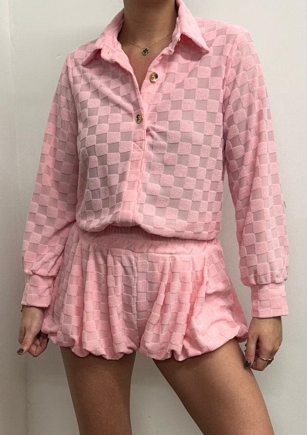 john varvatos Baby Pink Towelling Square Print Shirt And Bloomer Shorts Suit
