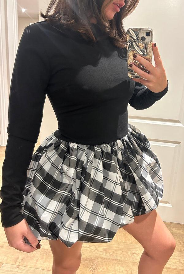 John Varvatos Black And Tartan Puff Ball Mini Dress