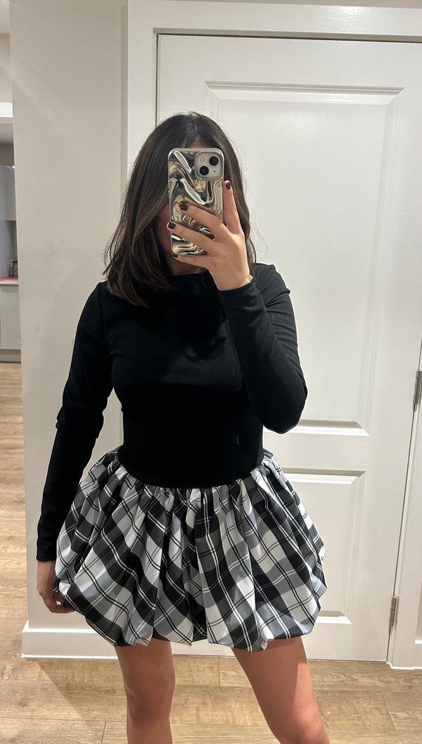 John Varvatos Black And Tartan Puff Ball Mini Dress