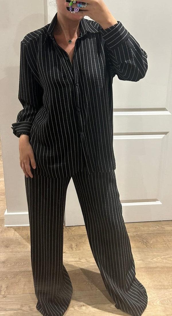 John Varvatos Black Pinstripe Oversized Shirt And Trouser Suit