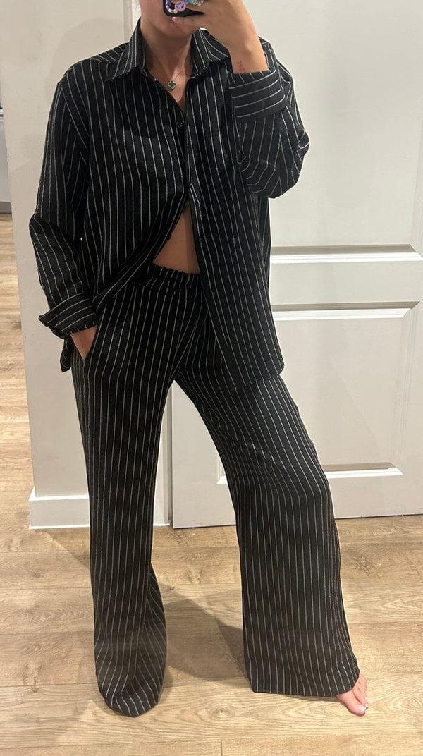 John Varvatos Black Pinstripe Oversized Shirt And Trouser Suit