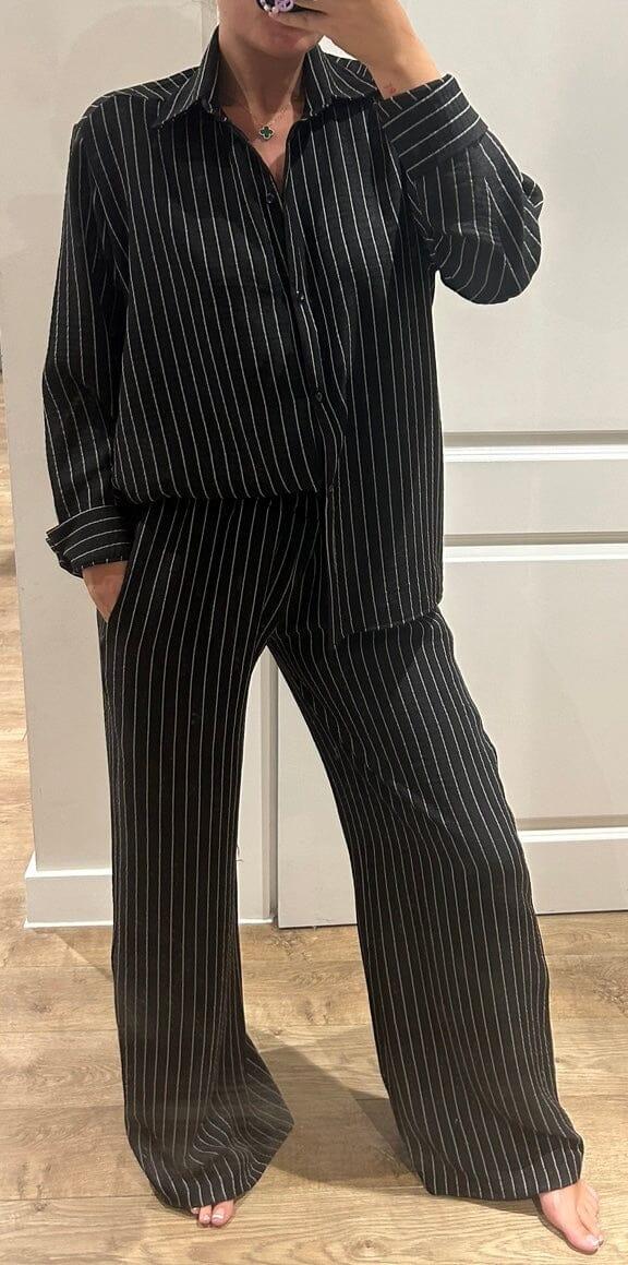 john varvatos Black Pinstripe Oversized Shirt and Trouser Suit