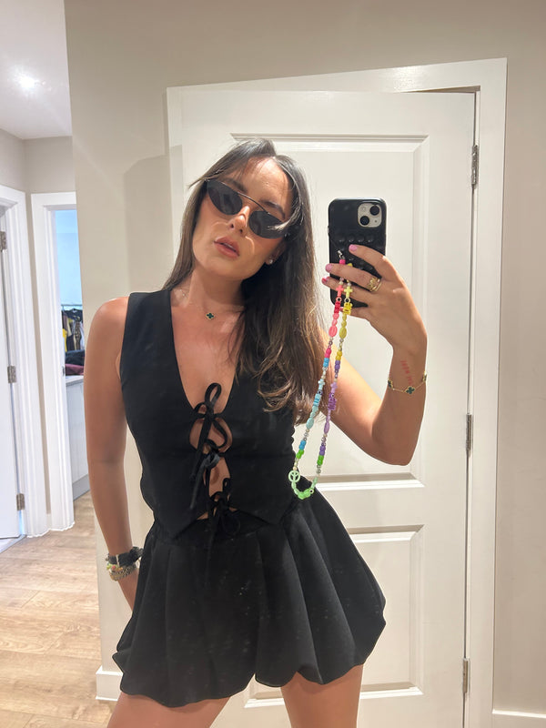 John Varvatos Black Tie Up Waistcoat And Bloomer Shorts Set