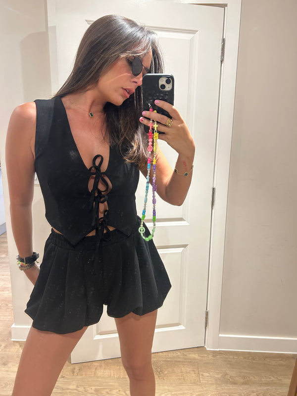 john varvatos Black Tie Up Waistcoat And Bloomer Shorts Set