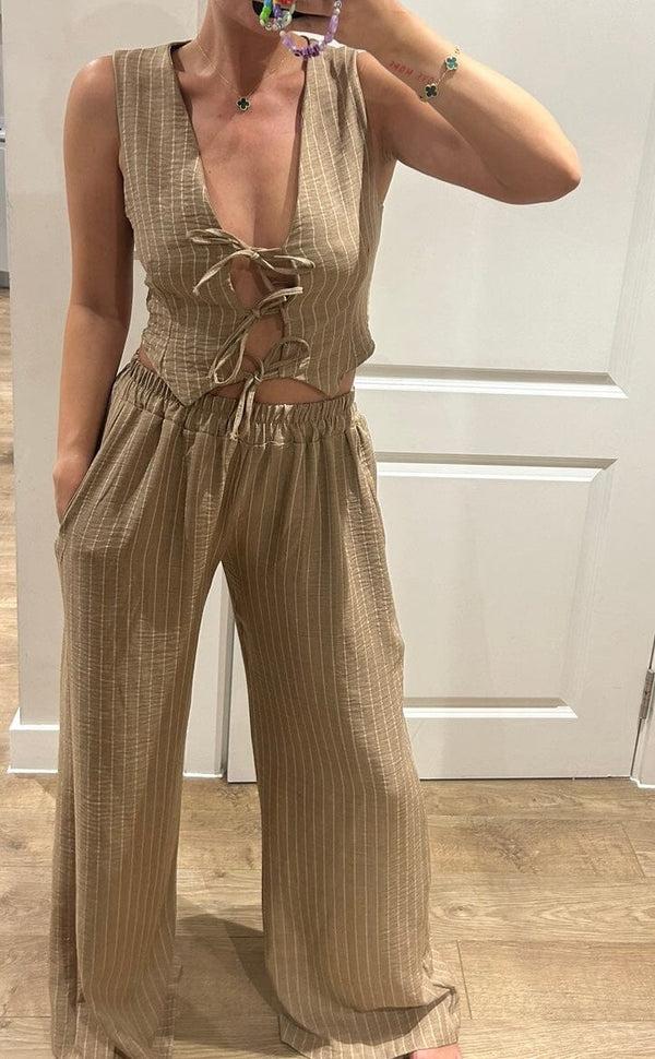 John Varvatos Camel Stripe Tie Up Waistcoat Trouser Suit